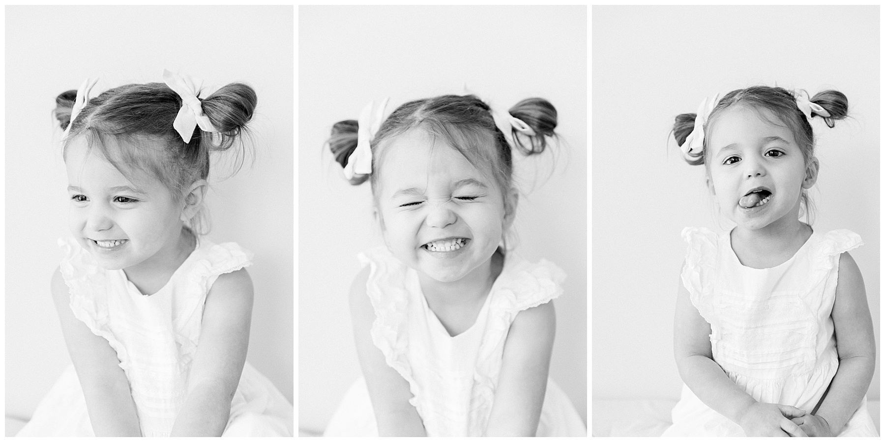 toddler girl making silly faces during session with Charlotte nc family photographer