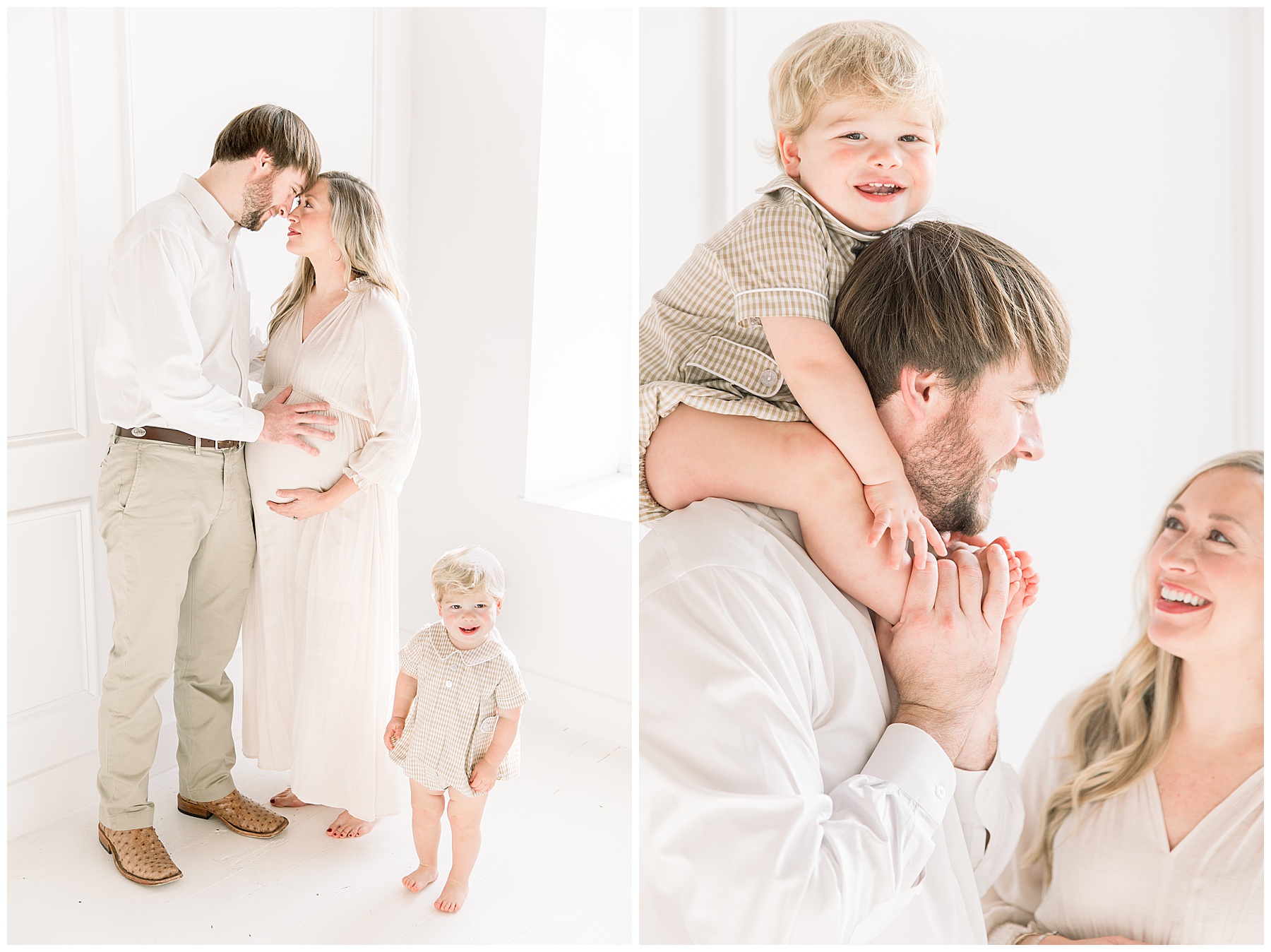 Family of 3 in a studio session with Weddington Maternity Photographer Katie Petrick photography