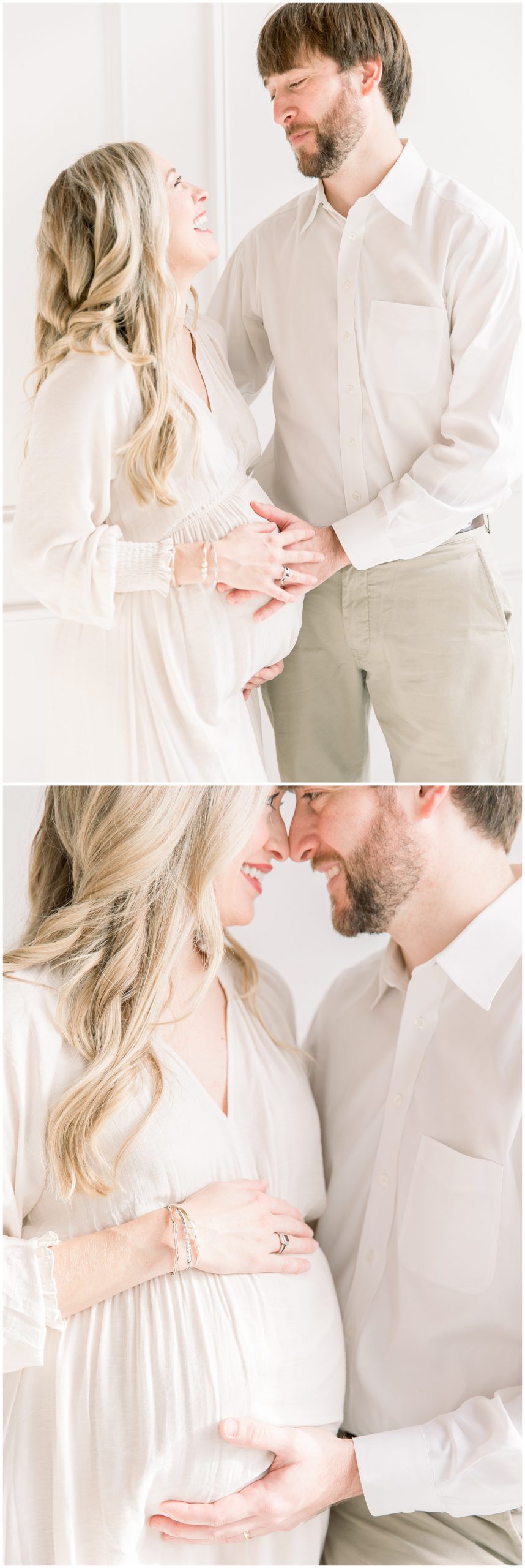 Dad and mom waiting for baby hands of growing bump by Katie Petrick Photography