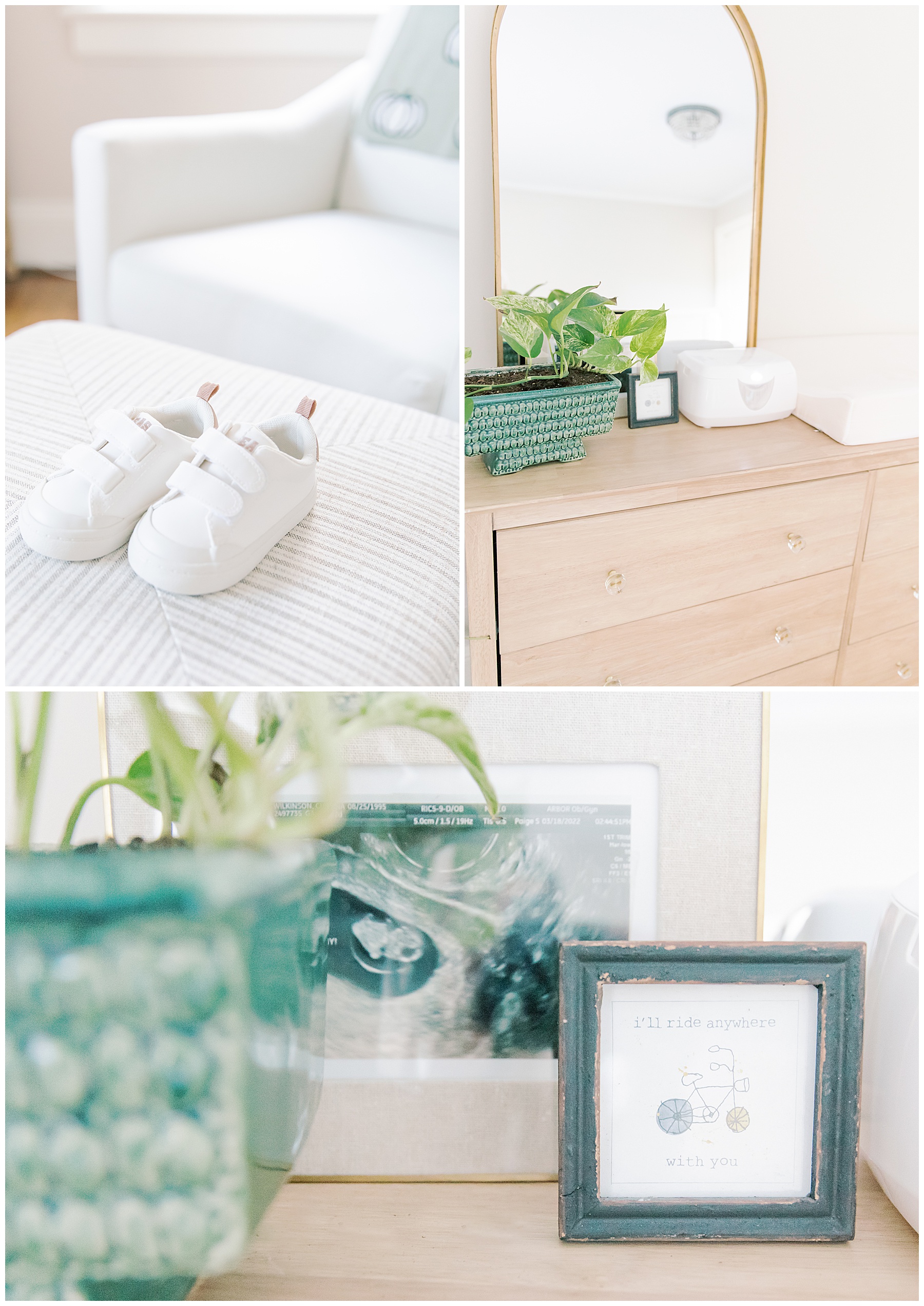 South Park Newborn Photographer | Baby boy shoes in nursery rocking chair